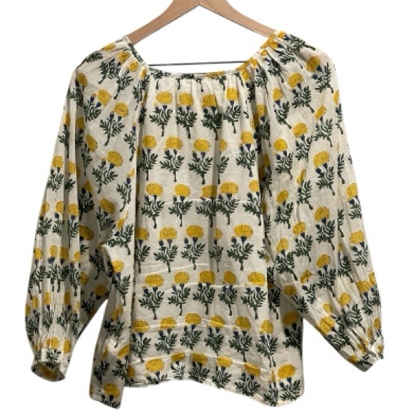 Emerson Fry Lucy White & Yellow Floral Blouse, Bracelet Length Sleeves, Sz. S - Picture 3 of 16